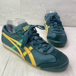 Asics Onitsuka Tiger HL474 Leather Suede Shoes Womens Size 8 Dark Green Yellow